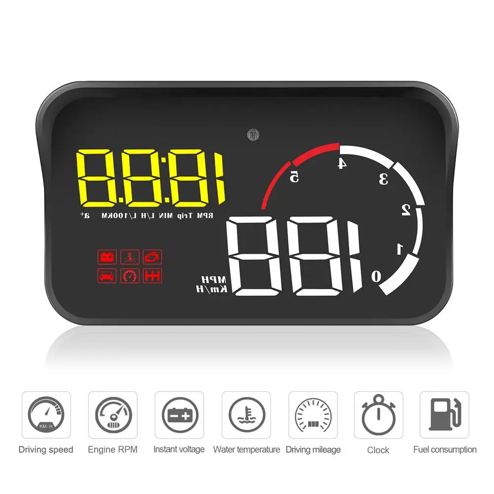T100 Car OBD HUD Head Up Display Plug Play Connectivity Speedometer Engine Alarm