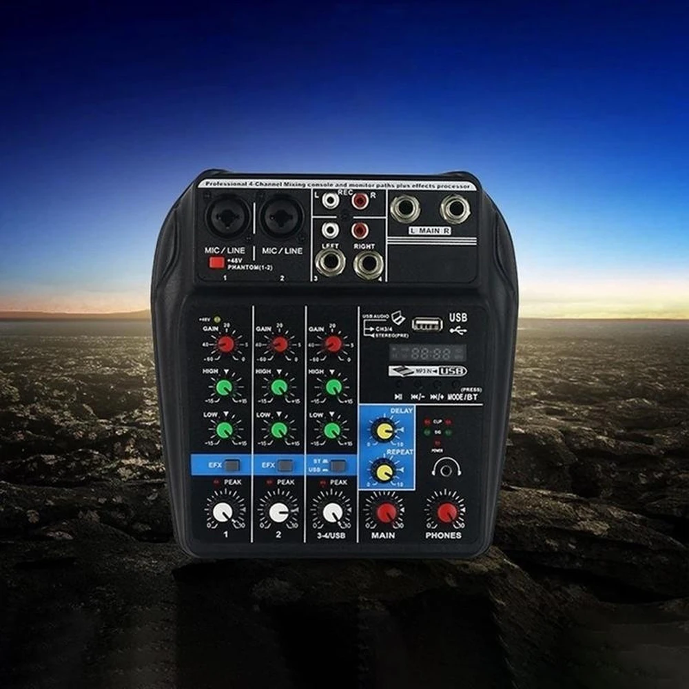 

TU04 BT Sound Mixing Console Record 48V Phantom Power Monitor AUX Paths Plus Effects 4 Channels Audio Mixer with USB