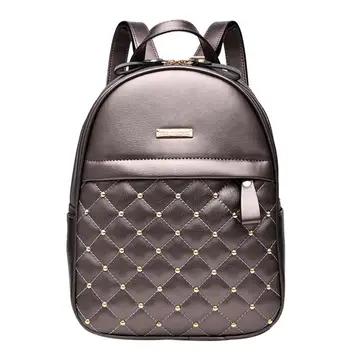 

Stylish Rivets PU Leather Small Backpack For Girls Teenagers Diamond Lattice Pattern Mini Women's Backpack Female Bag