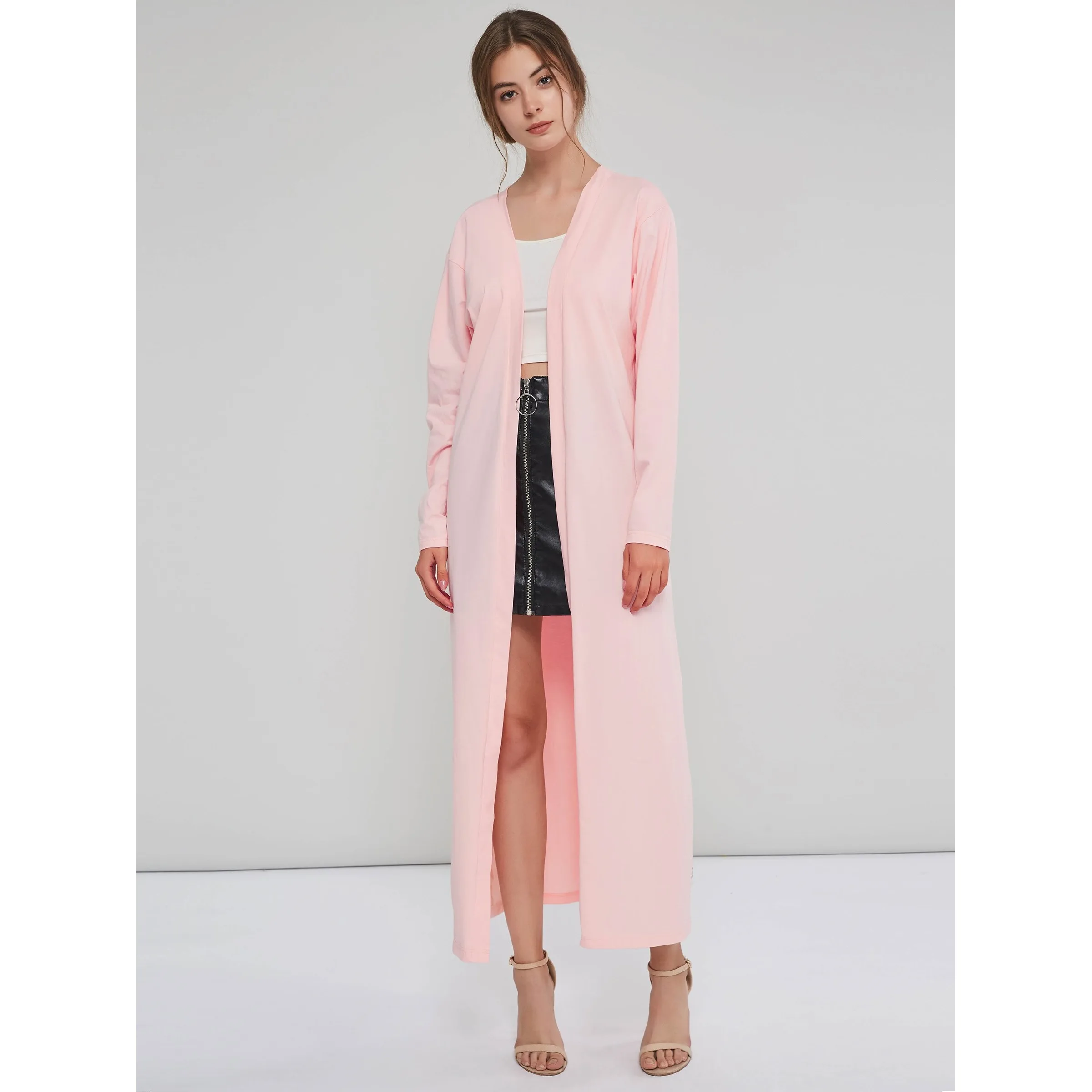 Women Pink Long Overcoats Casual Office Lady Preppy Style Slim Plain Female Fashion Elegant