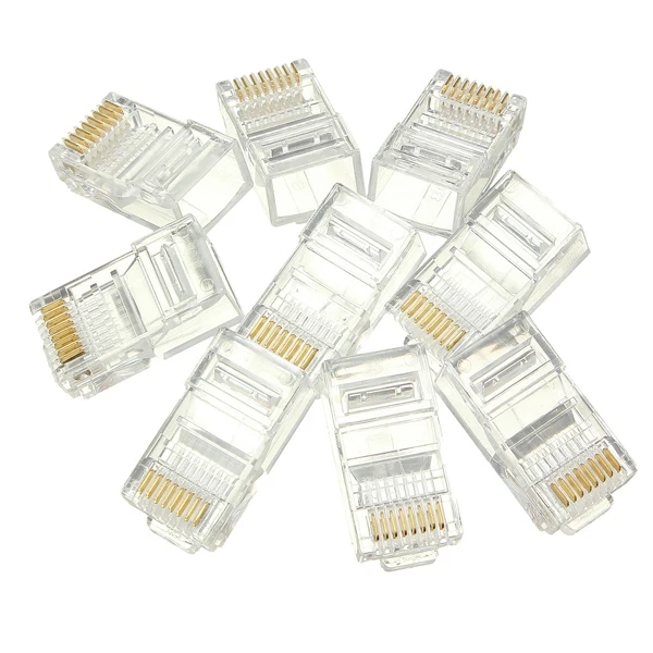 50PCS RJ45 RJ-45 CAT6 Modular Cable Head Plug Ethernet Gold Plated Network Connector Gold Plated Leads Higher Signal