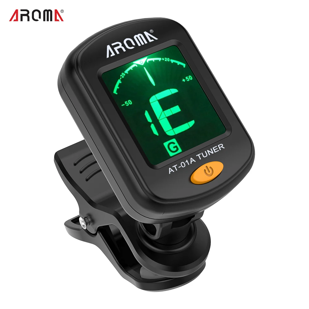 

AROMA Digital Guitar Tuner Mini Clip-on 360 Rotating LCD High Sensitivity Tuning for Bass Ukulele Guitar Accessories AT-101