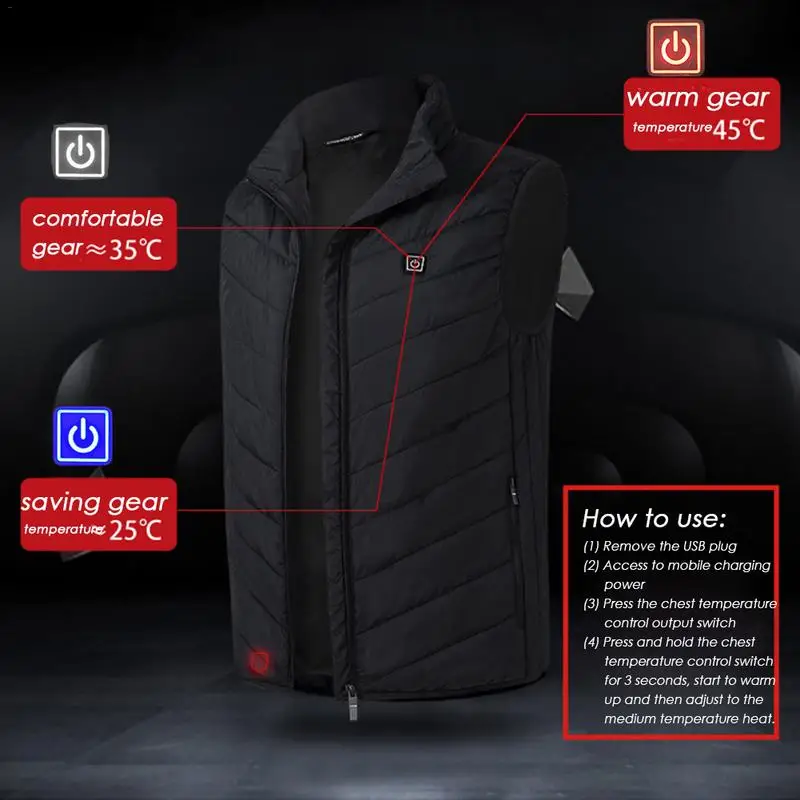 Smart Charging Heating Vest Warm Heating Vest Cotton Jacket Battery Powered Heated Rechargeable Gilet Heat Insulate Waistcoat