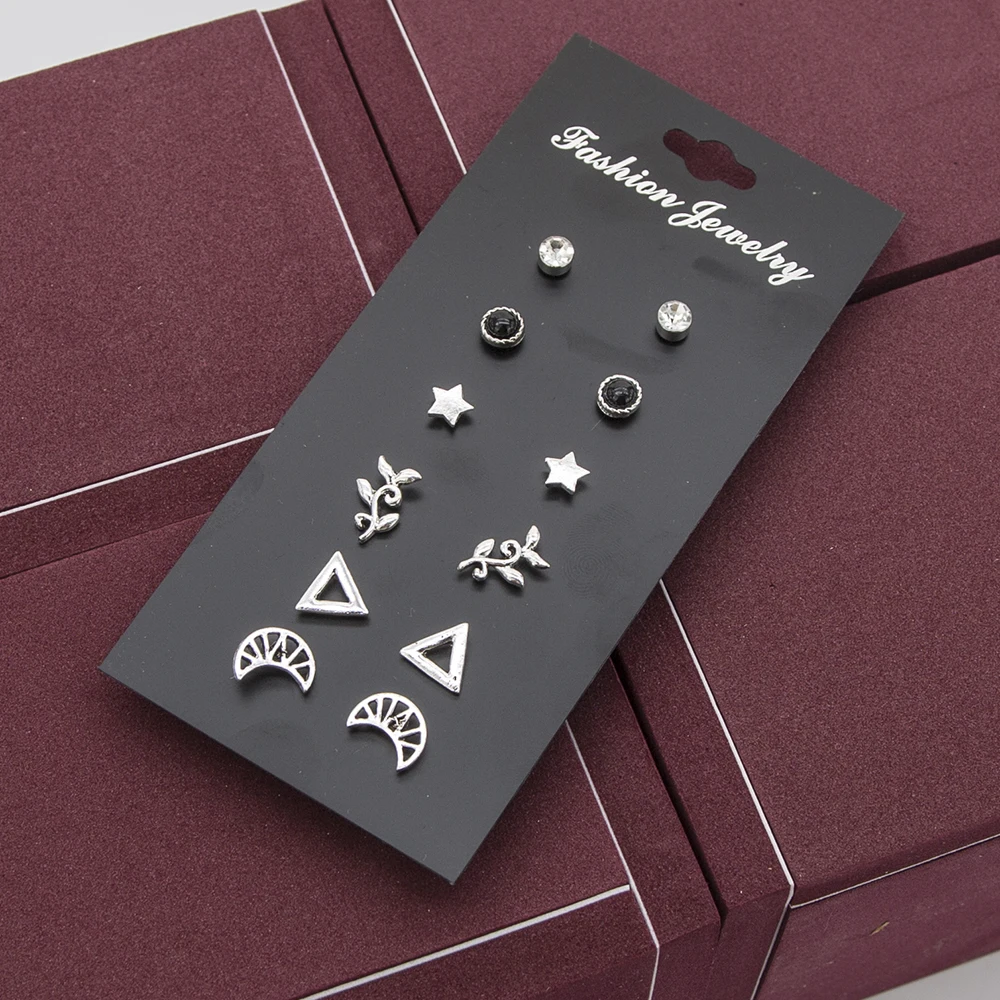 

2019 New Earrings For Women Stars Heart Crytal Cute Earrings Fashion Jewelry Monday To Saturday 6 Pairs Earrings