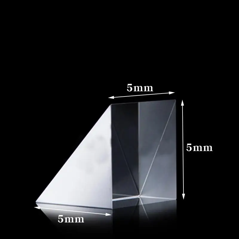 

5x5x5mm Optical Glass Triangular K9 Prism Lens With Reflecting Film Light Spectrum Physics Medicine