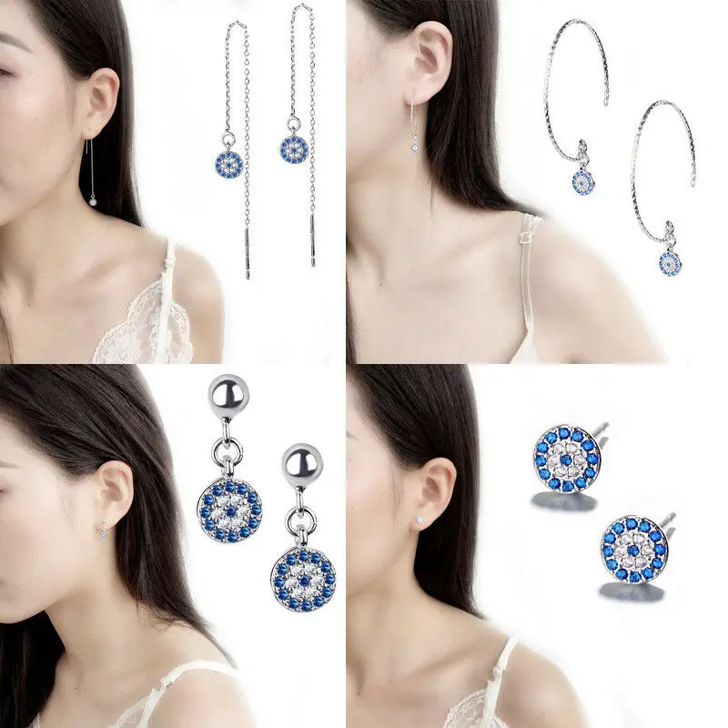 

Bohemia Wedding Vintage Bule Gem Ear Earring Blue Eyes Temperament Dangle Earrings For Anniversary Day Jewelry Gift For Women