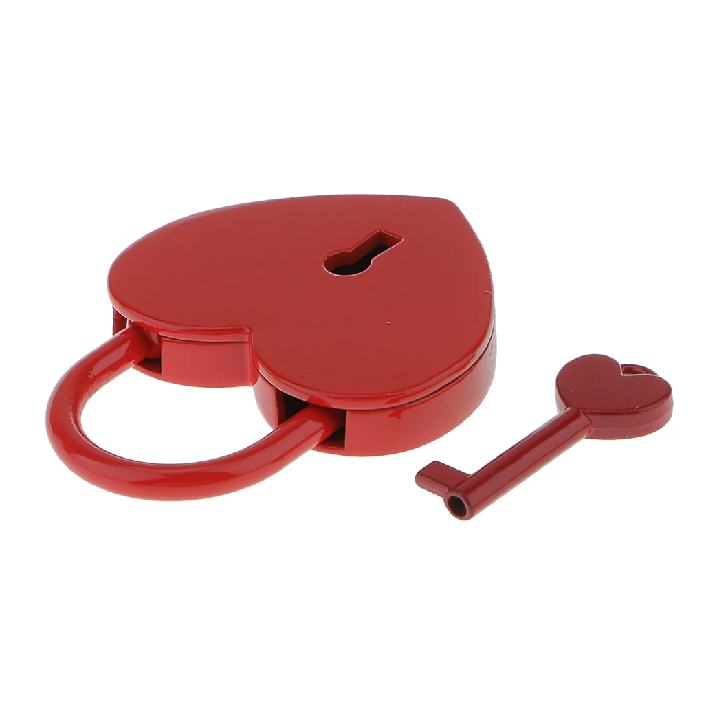

Vintage Heart Shape Padlock w/ Key Tiny Suitcase Crafts Lock Set - Red L
