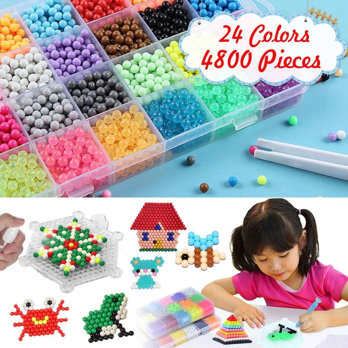 

4800Pcs 4MM Fuse Beads Refill Compatible Beados Magic Sticky Water Beads Art Toys Educational Kids Toys Bead 3D Puzzles