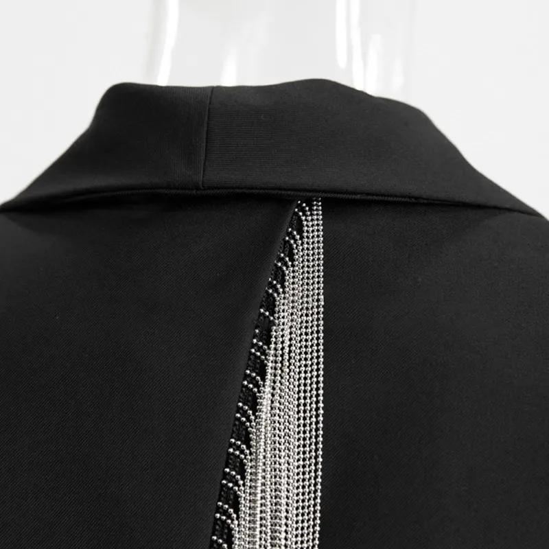 buy  TWOTWINSTYLE Heavy Chains Tassel Coats Female Long Sleeve Single Button Backless Irregular Overcoat