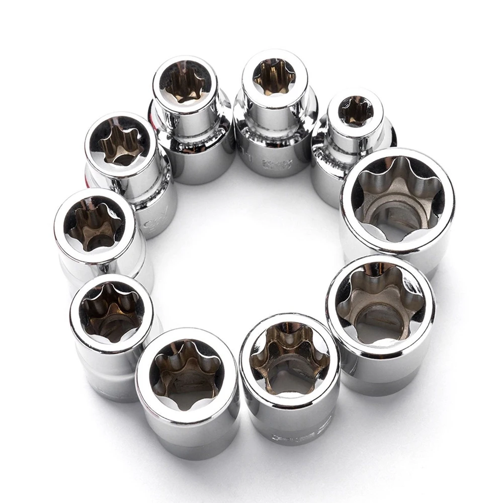 

E Torx Star Socket Set 1/4-Inch and 3/8-Inch Drive Steel E4-E18 10-Sockets Car Accessories