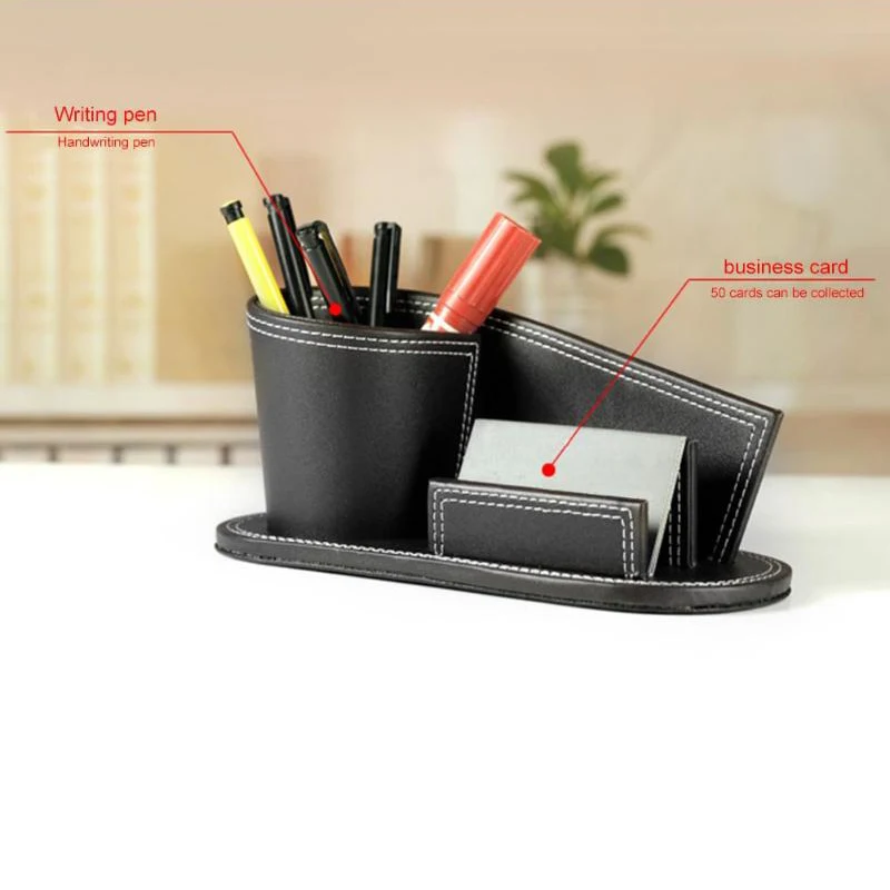 

Multifunction Pu Leather Pen Holder Pencil Stationery Container Office School Desk Organizer Desktop Card Storage Box Accessor