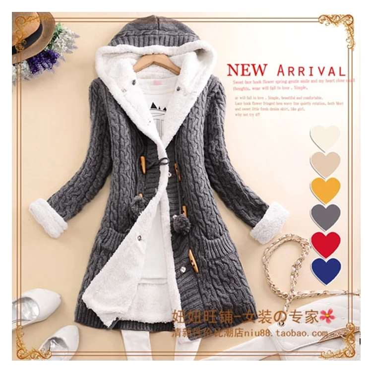 

New arrival Girl Sweater Coat Winter 2018 Autumn Casual Solid Hooded Long Thicker Cashmere Knit cardigan sweater Jacket Students