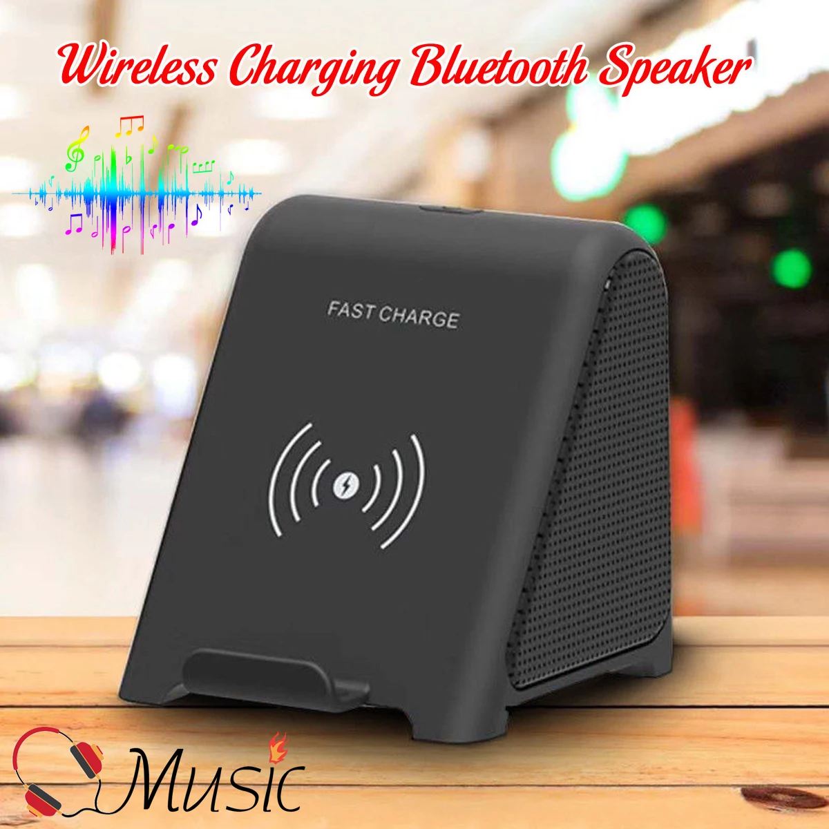 

Qi Fast Wireless Charging Stand Charger With bluetooth Speaker For ALL Qi Phones Portable Audio & Video Speakers