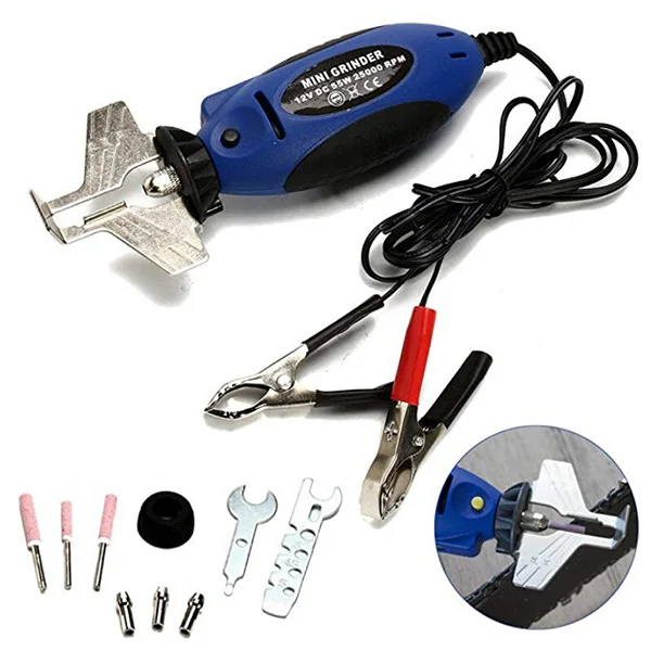 

12V Mini Grinding Chain Machine with 3 Grinding Head Unremovable Handheld Electric Chain Saw for Woodworking and Electrician