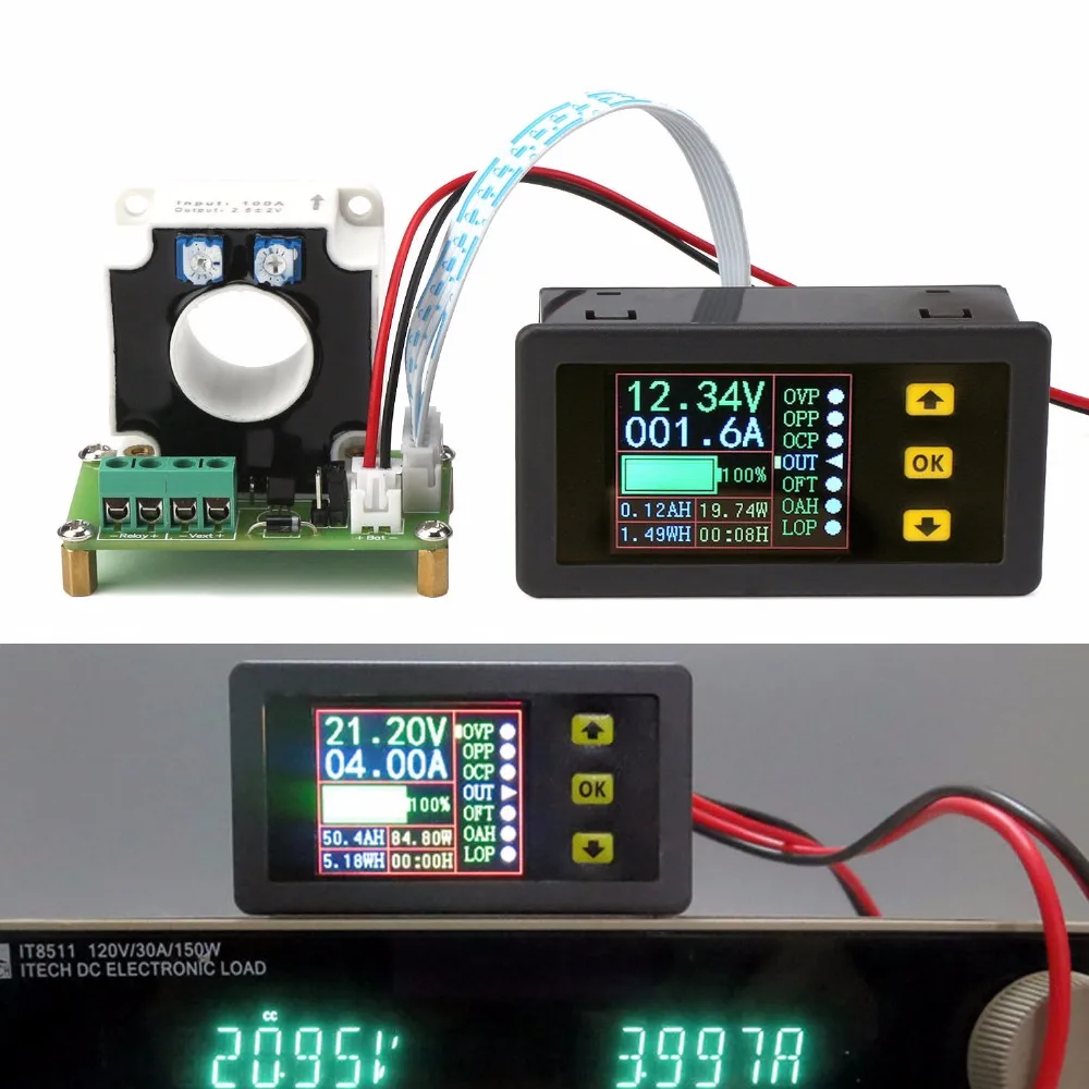 

20A 50A 100A 500A Hall Coulomb Meter Multimeter LCD DC Voltage Current power Capacity time Battery Monitor Voltmeter ammeter