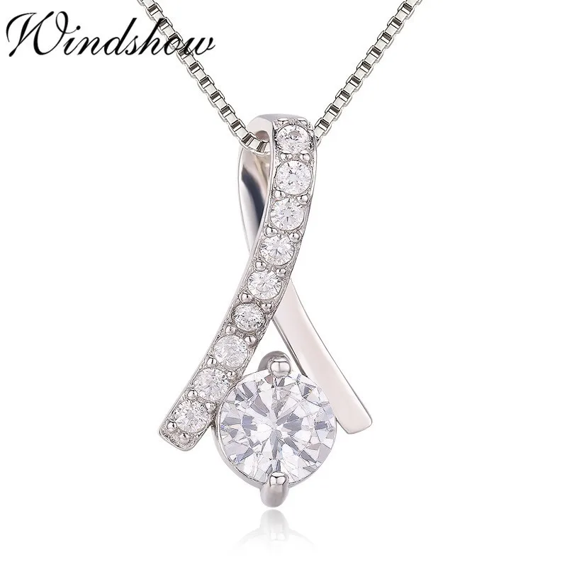 

925 Sterling Silver Round White CZ Scarf Charm Undertale Pendulum Pendants Necklace Women Girls Friend Jewelry Bijoux Pingente
