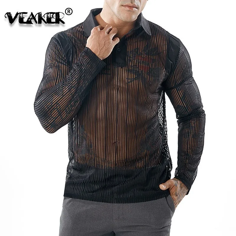 2019 сексуальные мужские сетчатые футболки с вырезами Мужская облегающая футболка