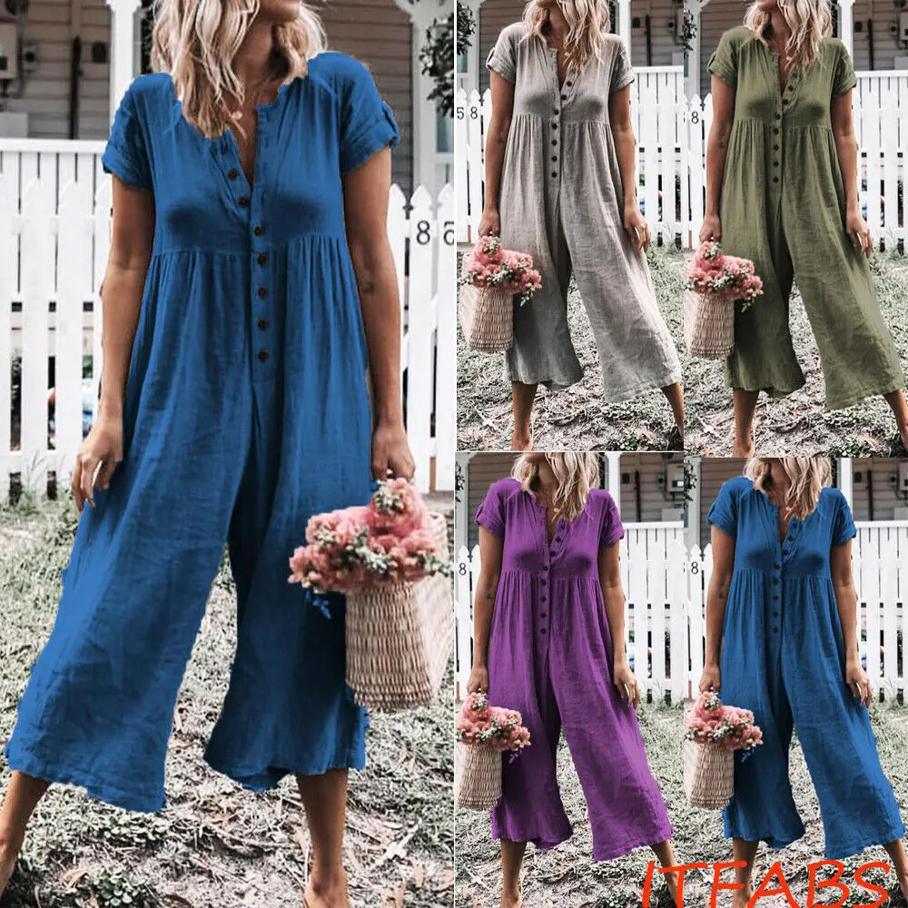 Женский комбинезон из полиэстера с коротким рукавом повседневные свободные