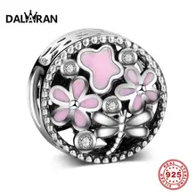 Даларан розовый цветок стрекоза талисманы 925 пробы серебряные эмалированные Бусины Подходят DIY браслет ожерелье для женщин ювелирных изделий подарок