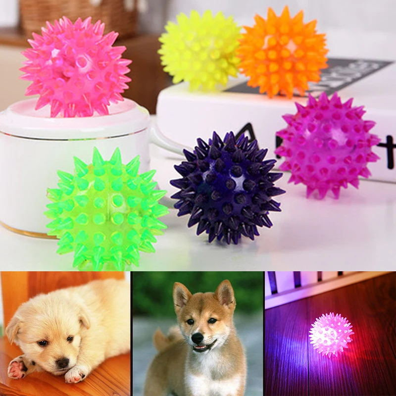 Домашние животные Собака Щенок светодиодный свет эластичный резиновый колючий шар весело игрушка цвет в ассортименте