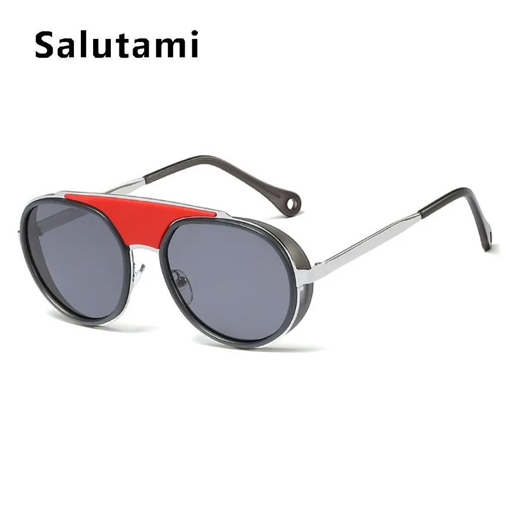 Винтажные круглые панк Солнцезащитные очки для Для женщин Элитный бренд ретро сплав синий и красный цвета солнцезащитные очки Для мужчин маленькая рамка очки в стиле стимпанк