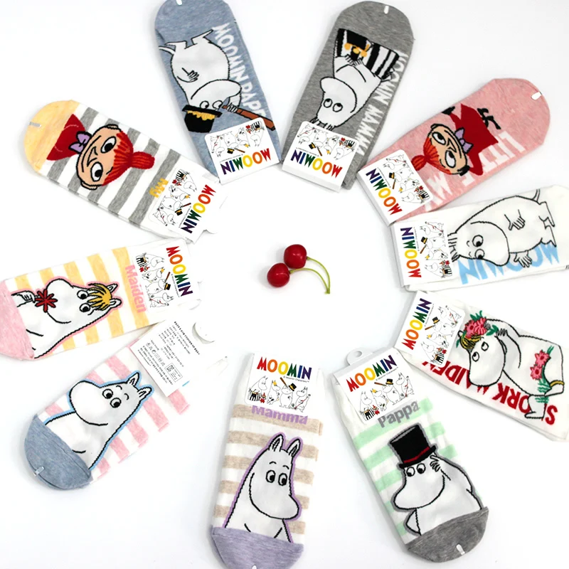 Стикеры кроссовки женские носки в полоску Moomin новый милый мультфильм счастливый