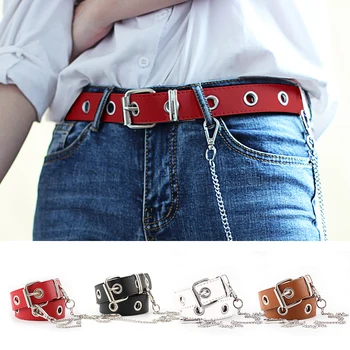 

Hot 2018 New Ladies Round Gold Metal Buckle Belt Female Punk Leather Waist Band Strap Belts for Women Pants Jeans Wholesale