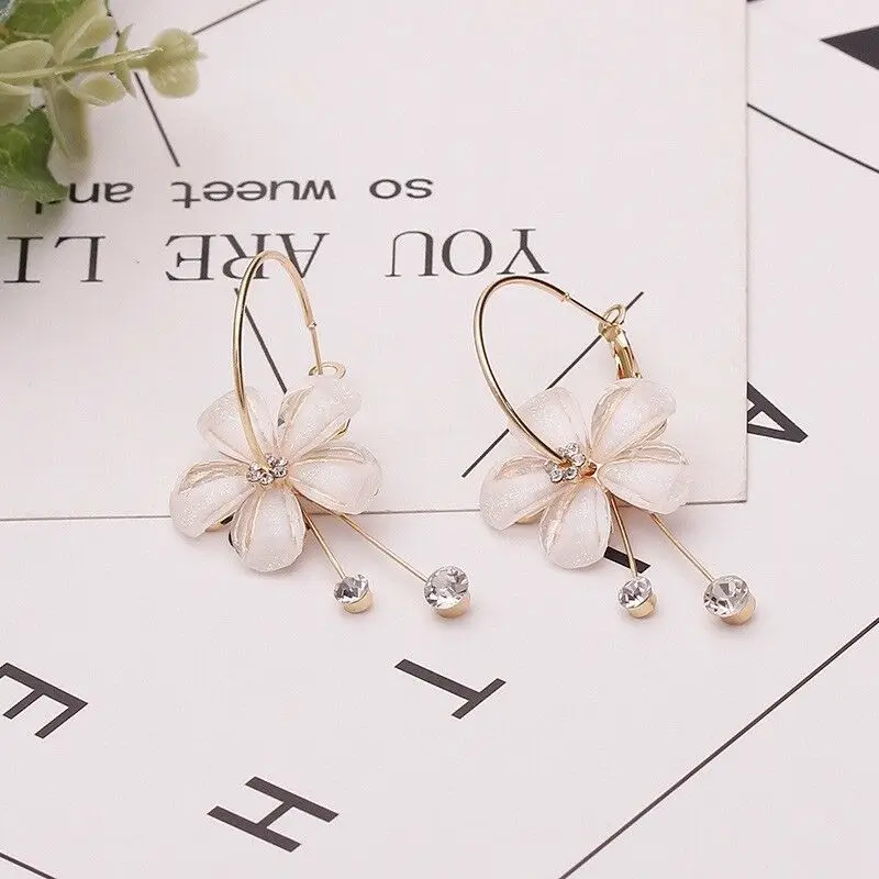 Hoop Earrings Jewelry Women Crystal Ear New Drop Flower Long Fashion Big Fancy Earring JewelryGift | Украшения и аксессуары
