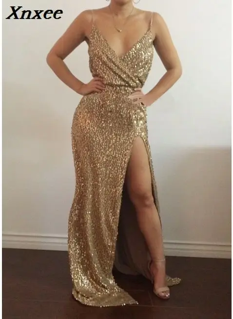 

Xnxee gold suspender backless sequin glitter dress woman clothes vestidos jurken long party dresses high quality women fashion