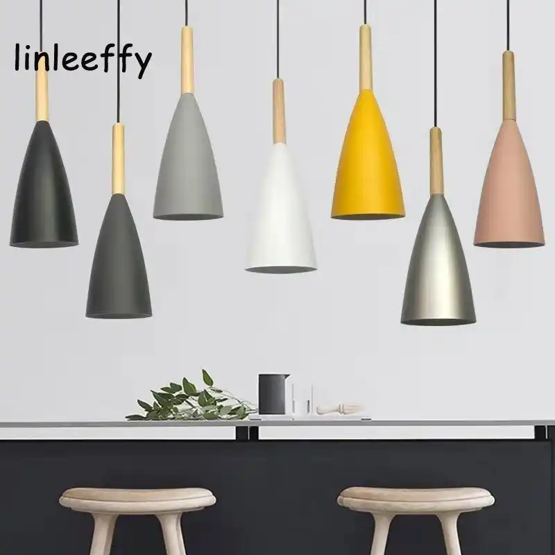 moderna de lámpara colgante LED Luces colgantes E27 madera y0wP8vmnNO
