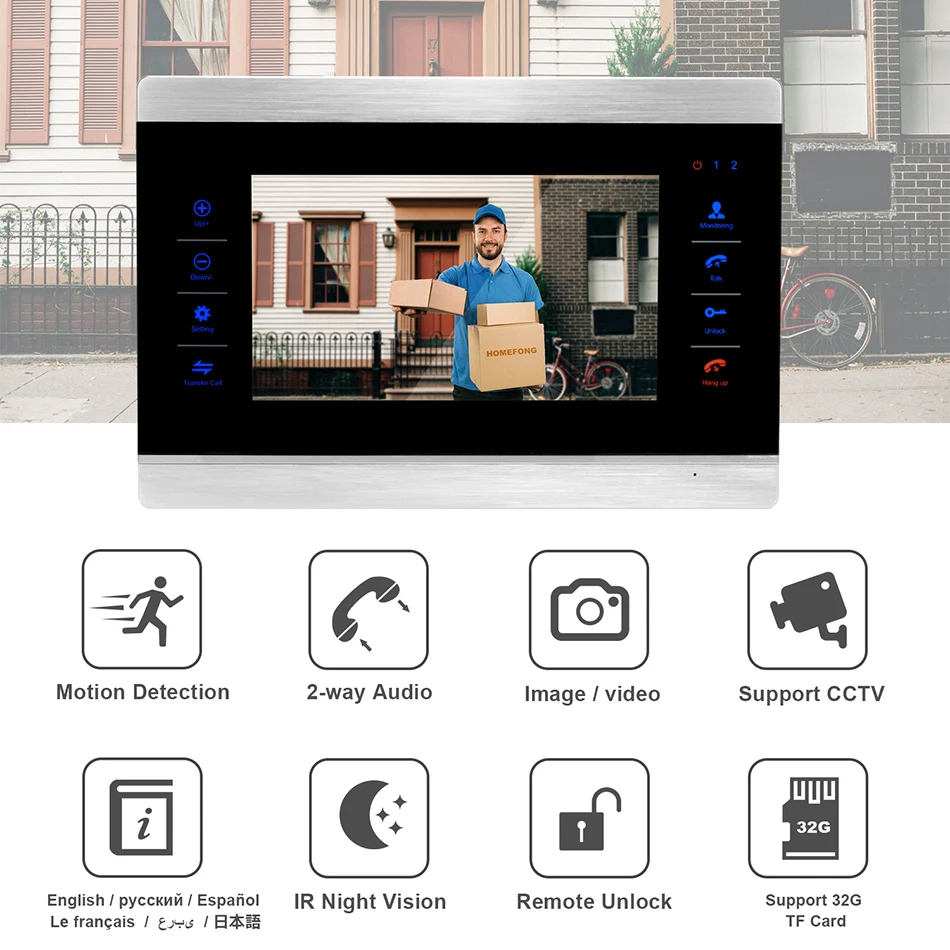 Homefong видео домофон видеодомофон дверной звонок 7дюймов HD монитора ИК ночного видения домофоны для частного дома