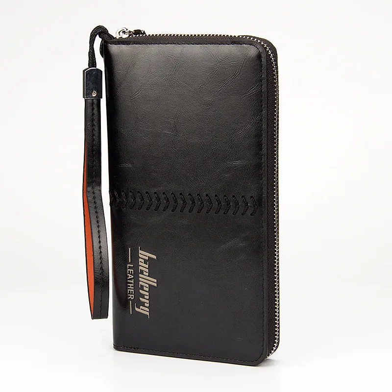 

Vintage Men Wallets Long Clutch Wallet Middle Rope Design Casual Chic Business Card Holder Zipper Phone Pouch with Wristlets
