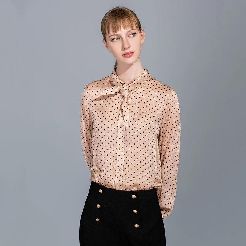 

Retro polka dot floral silk chiffon office blouse womens tops and blouses 2019 elegant vintage sexy boho long sleeve plus size