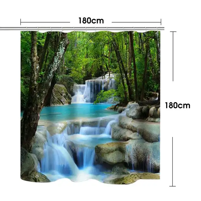 3D Waterfall Scenery Waterproof Shower Curtain 4