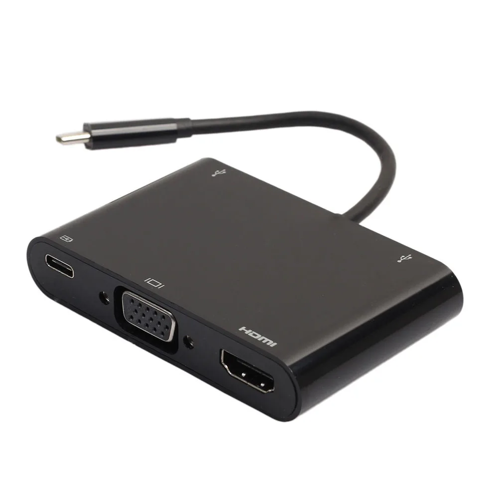 

Balck USB3.1 TYPE-C to VGA+HDMI USB3.0HUB+TYPE-C Charging Multifunction Adapter