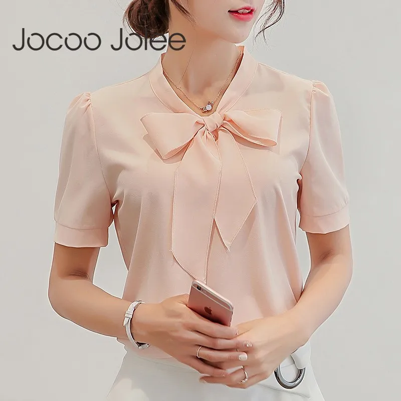 Jocoo Jolee женская летняя шифоновая блузка рубашка с коротким рукавом модная Офисная
