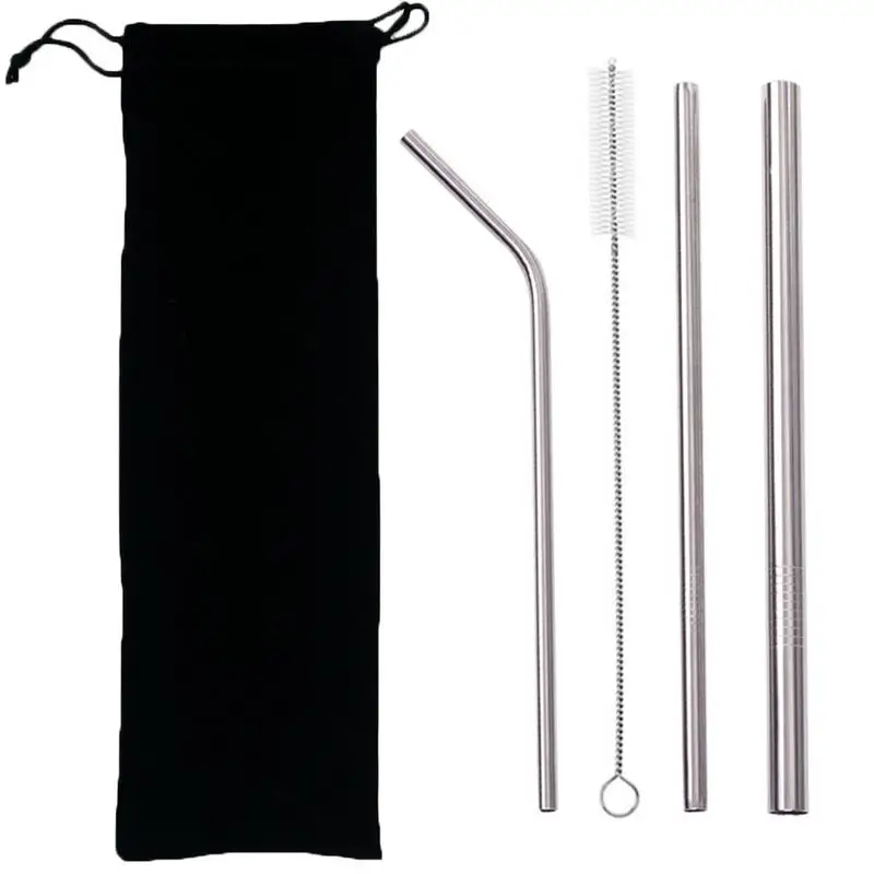 

Dropship Instock 5pcs Eco Friendly Reusable Straw 304 Stainless Steel Straw Metal Smoothies Drinking Straws Set With Brush & Bag