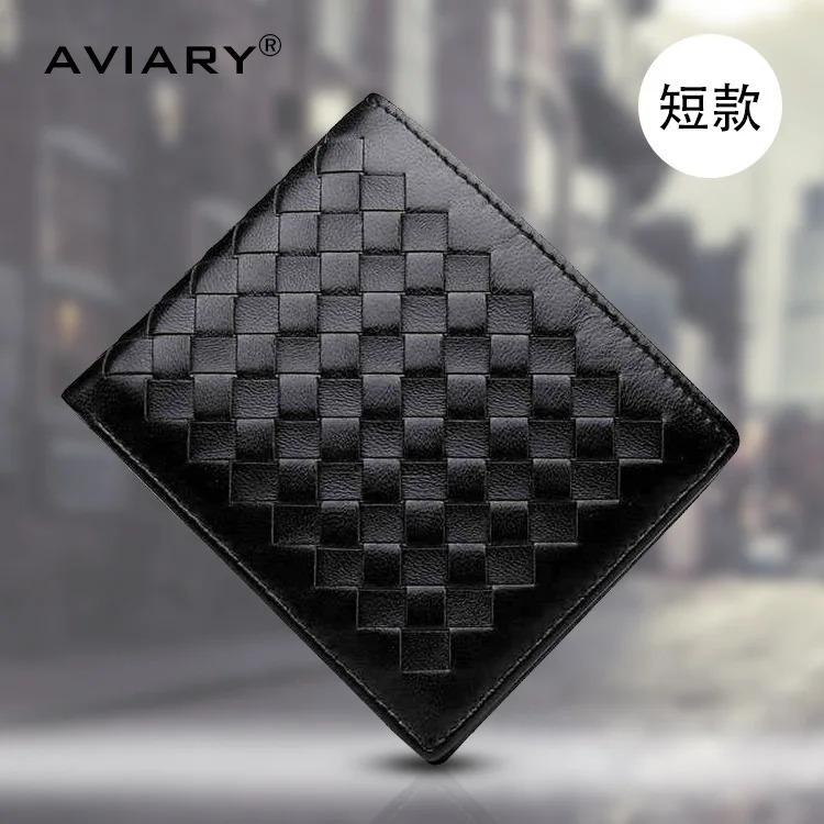 

New Style Sheepskin Leather Manual Knitting Wallets Hand Take Short Clutch Purse Luxury Business Or Causal Handbags