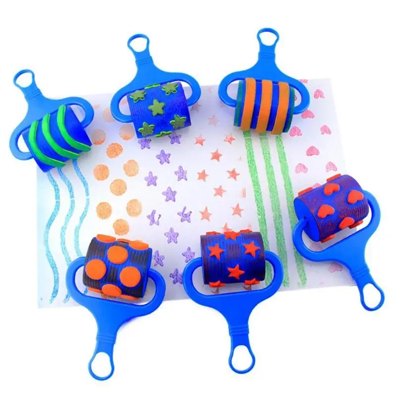  6pcs Creatiuve Plastic Handle Drawing Roller Sponge Brush Painting Kids Graffiti Toy for Children Learing Education Toys Gift 