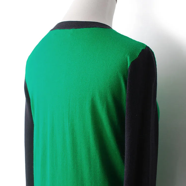 YUNINYOYO autumn thin cotton knitwear color Blocking round neck geometric pattern short front end and long back end jumper YUNINYOYO autumn thin cotton knitwear color Blocking round neck geometric pattern short front end and long back end jumper