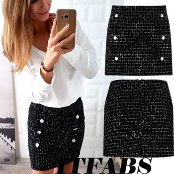 

Hirigin Brand Sexy Skirt 2019 New Style Women Buttons High Waist Wool A-Line Mini Skirt Pencil Skirt Wrap Skirts Clubwear