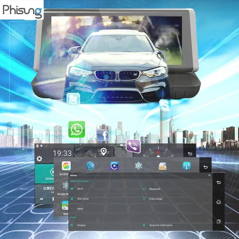 Phisung E02 8 &quotприборная панель портативный автомобильный DVR видеорегистратор 4G WiFi