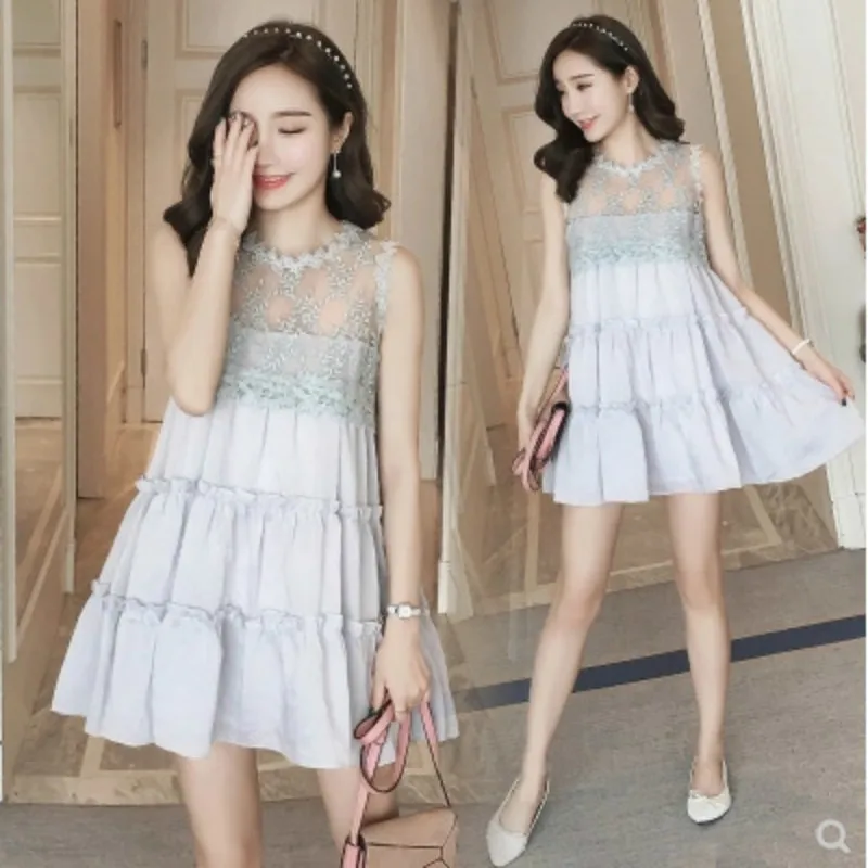 

Maternity Dress elegant New Pattern Korean Fashion Chiffon Sleeveless Lace Split Joint Long Fund Pregnant Woman vestido