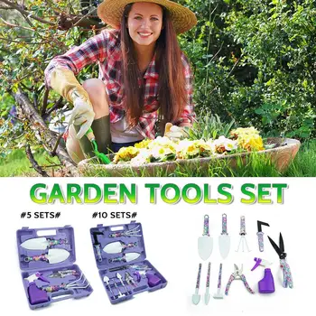 

5 /10 Pieces Lightweight Gardening Tools Garden Hand Tools Gifts With Anti-rust Shovel Scissor Harrow Water Sprayer And Tote Bag