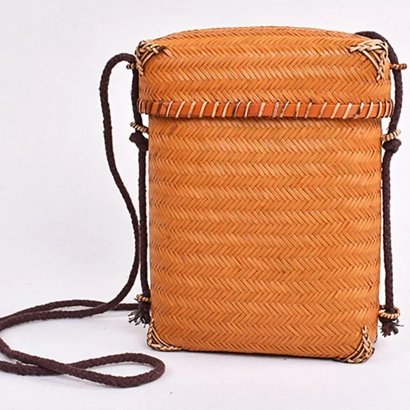 

Vintage Handmade Straw Women Messenger Shoulder Bags Mini Solid Beach Bag Fashion Bamboo Sac Versatile String Crossbody