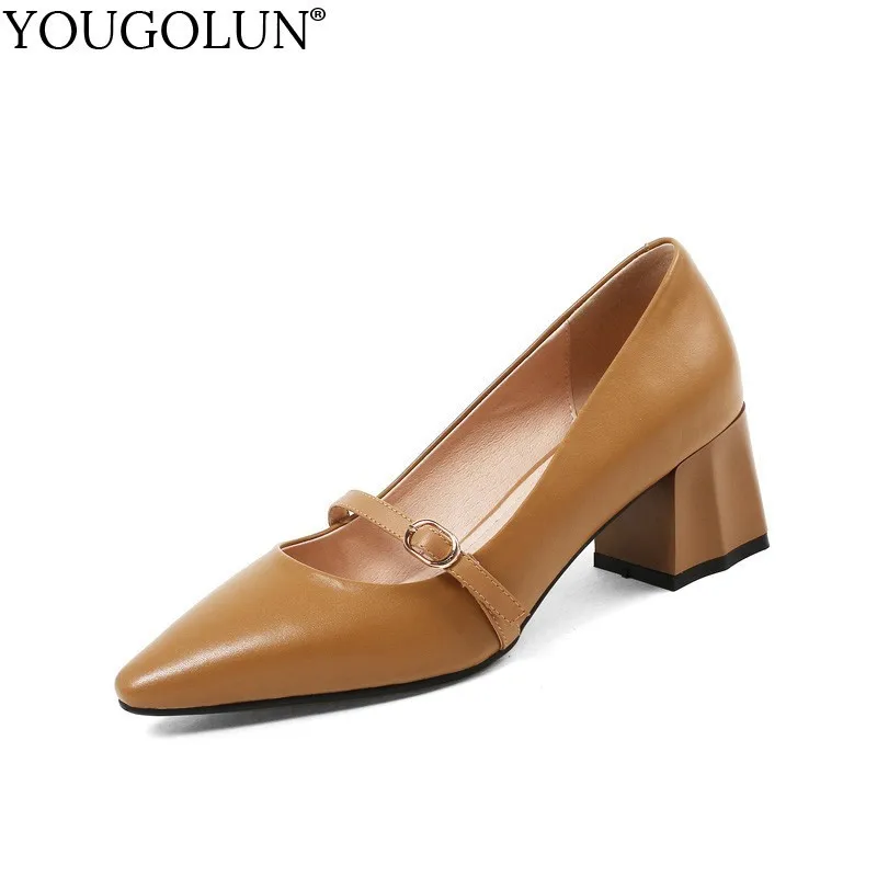 Femme Janes Pointu Hauts Beige Yougolun Dames Femmes Caramel Beige Pompes Partie Cuir En Mary Véritable Talons Chaussures caramel Nouveau Boucle B314 Bout 5TvxZv