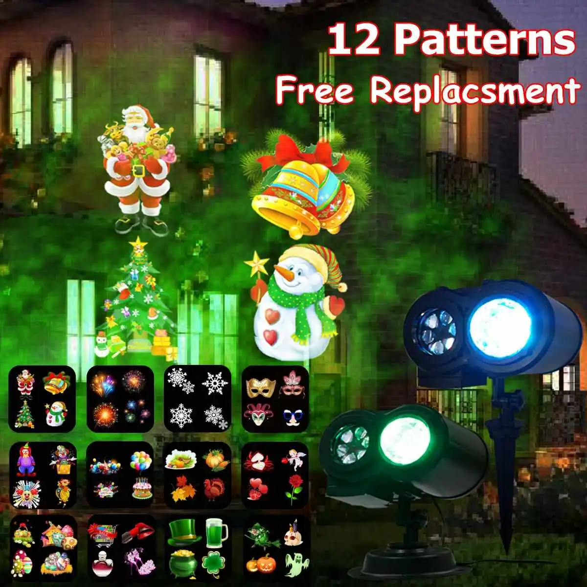 

Remote Control 12 Patterns LED Laser Double Projector Outdoor Lights Waterproof X mas Halloween Party Landscape Lamp Stage
