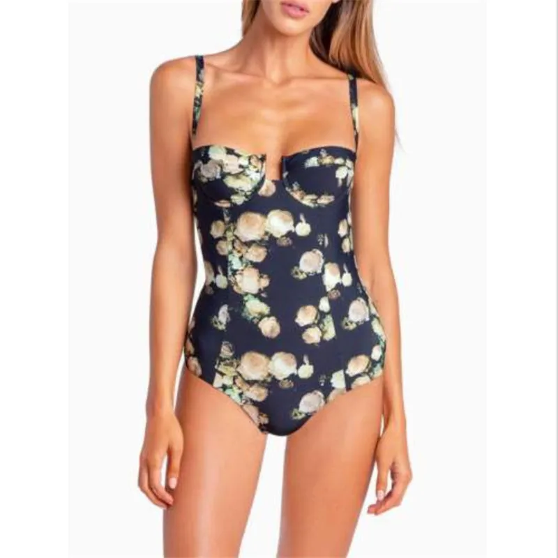 

2019 Sexy One Piece Swimsuit Women Swimwear Print Bodysuit Crochet Bandage Cut Out Beach Wear Bathing Suit Monokini Swimsuit XL