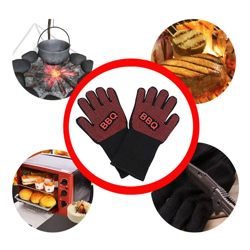 Hot Extreme Heat Resistance Gloves Bbq For Grilling Cooking Thick Silicone Kitchen Oven Bbq