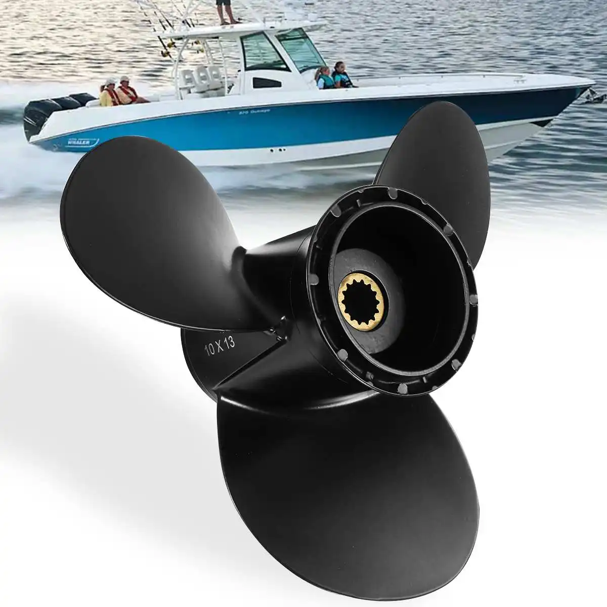 

778863 / 175191 10 x 13 Aluminum Alloy Marine Outboard Propeller For Evinrude Johnson 15-35HP 3 Blades 14 Spline Tooth Black